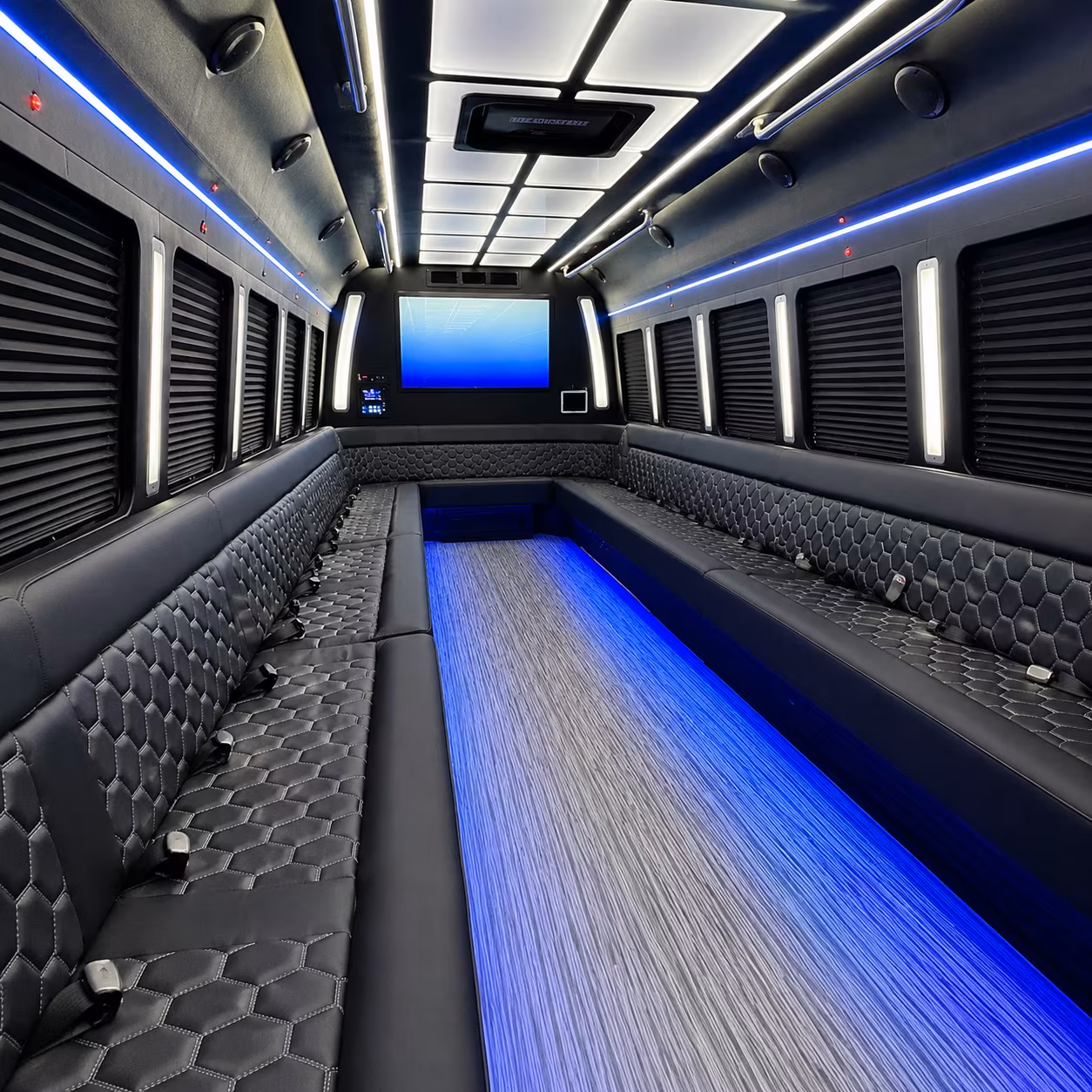 long beach 50 passenger party bus inside